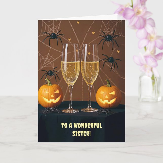 Carte Soeur Happy Halloween Champagne Cheers Drôle (Orchidée)