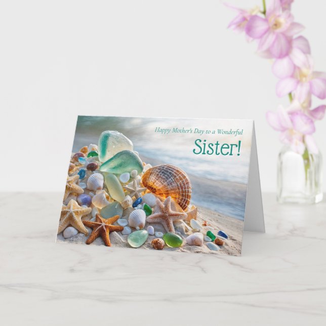 Carte Sœur Joyeuse Fête des Mères Thème Plage avec Coqui (Orchidée)