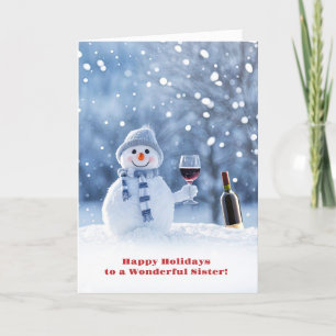 Carte Soeur Joyeuses Vacances Drôle Snowman et vin