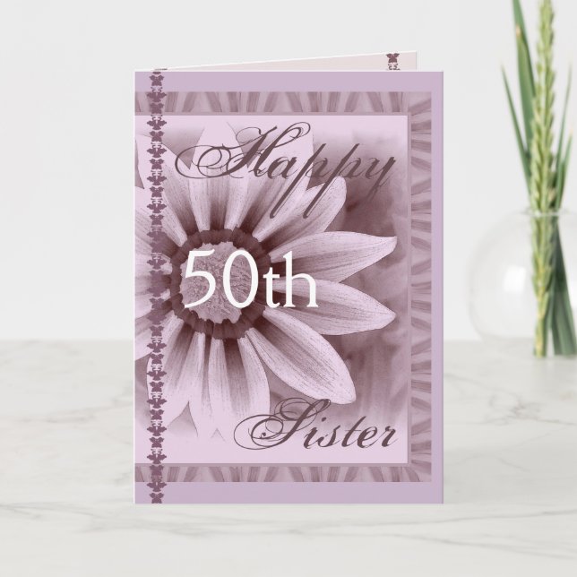 Carte SOEUR - Joyeux 50e anniversaire - Fleur LAVENDER (Devant)