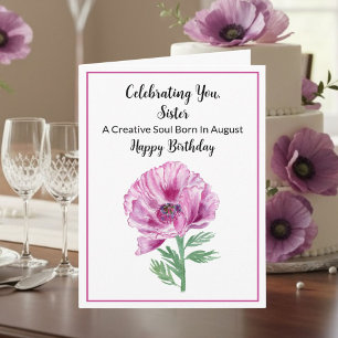 Carte Sœur Joyeux Anniversaire Août Purple Poppy