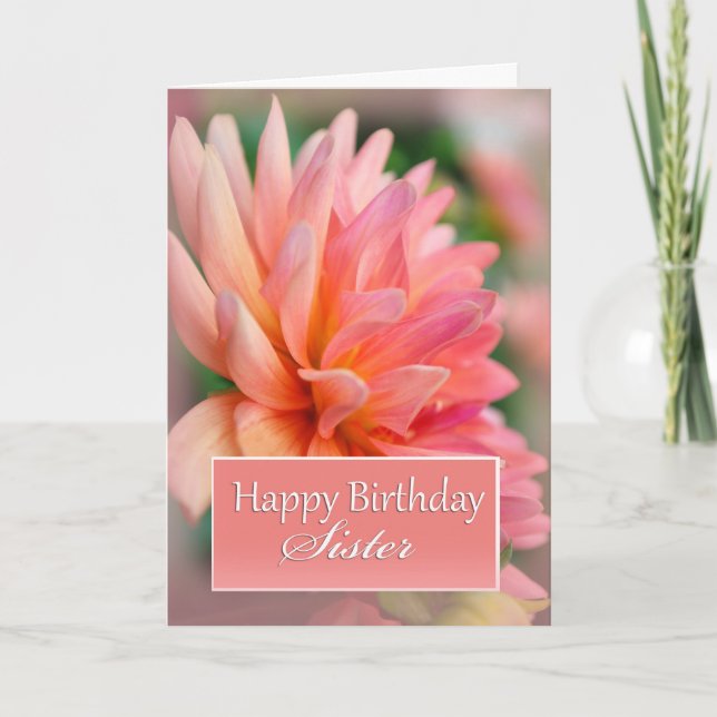 Carte Soeur Joyeux Anniversaire, Pink Dahlia (Devant)