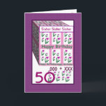 Carte SOEUR - joyeux cinquantième anniversaire<br><div class="desc">Cette carte avec ses fleurs de coeur est une manière gaie de souhaiter à un special quelqu'un par joyeux anniversaire. Tout le texte est personnalisable, ainsi vous pouvez changer la "soeur" pour son nom, changez l'année (et vous devez juste le changer une fois, et il changera dans tout la carte...</div>