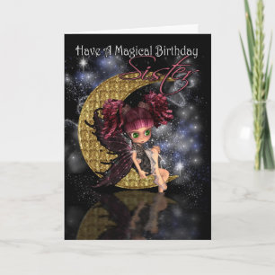 Carte Soeur Magique Anniversaire mignonne petite lune fé