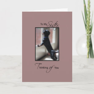 Carte Soeur Pensez à vous avec un petit chien, allez bie