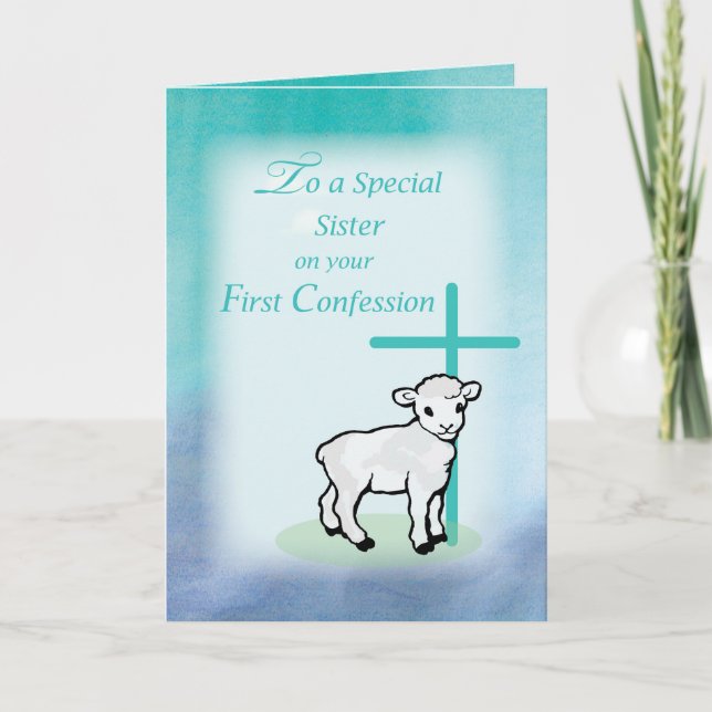 Carte Sœur Première Confession Croix sur Teal (Devant)