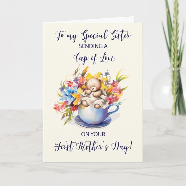 Carte Soeur Première Mère Coupe d'Amour et de Fleurs (Devant)