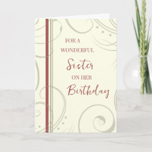 Carte Soeur rouge et beige Anniversaire