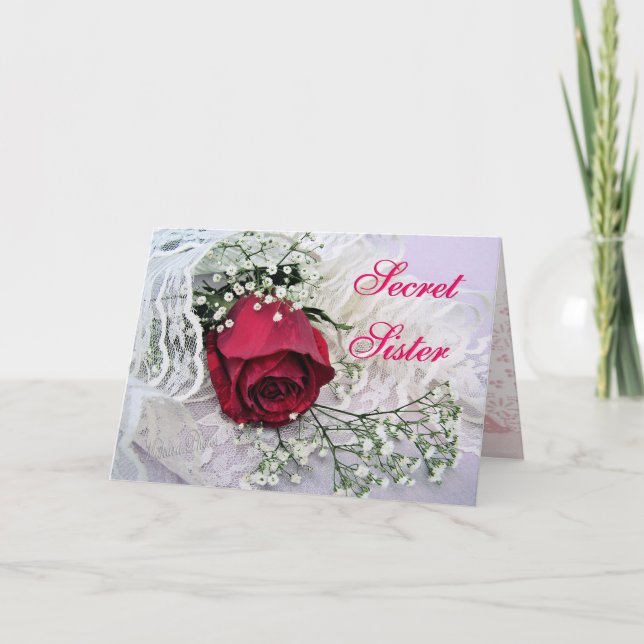 Carte Sœur secrète-Rose & Dentelle-toute occasion (Devant)