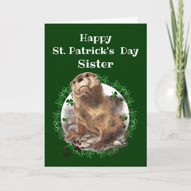 Carte Soeur St. Patrick's Day Shamrock Otter Animal (Devant)