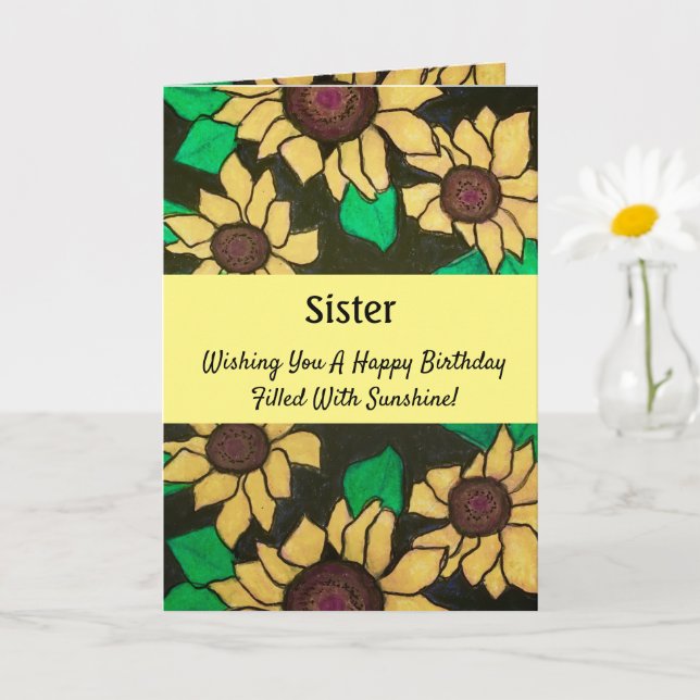 Carte Soeur Sunny Sunflowers Joyeux anniversaire (Petite plante)