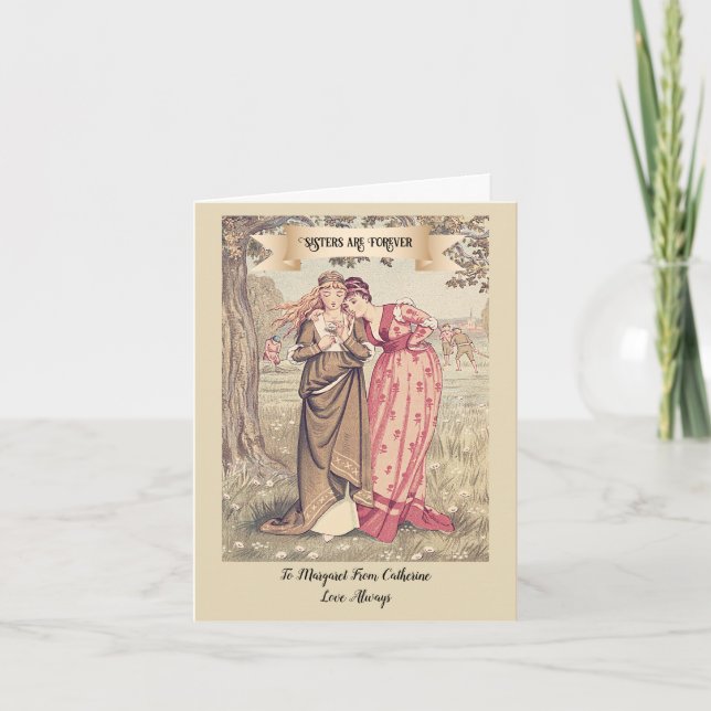 Carte Soeur victorienne vintage Anniversaire Sentimenal (Devant)