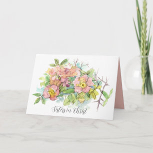 Carte Sœurs en Christ pour la vie Fleurs roses abeille à