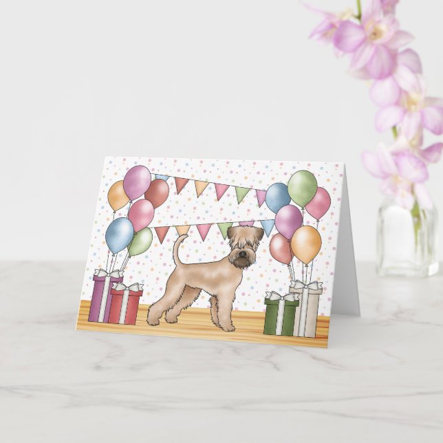 Carte Soft-Coated Wheaten Terrier Pastel Joyeux Annivers (Orchidée)
