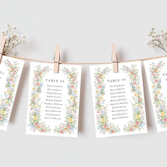 Carte Soft Pastel Ornate Spring Chic Siège Carte g (Soft Pastel Ornate Wildflower Spring Chic Wedding Seating Chart card)