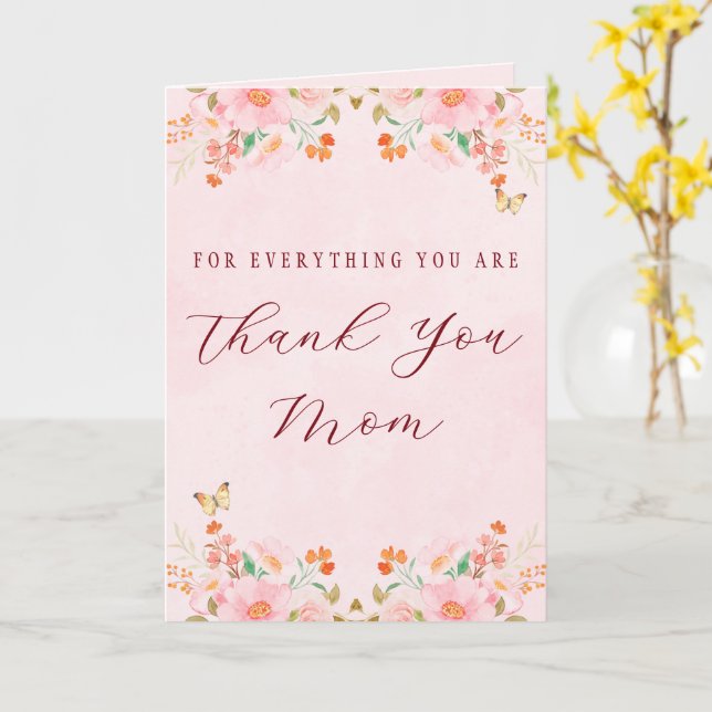 Carte Soft Pink Elegant Floral Thank You Mother’s Day  (Fleur jaune)