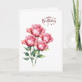 Carte Soft Pink Watercolor Roses Folded Birthday Card