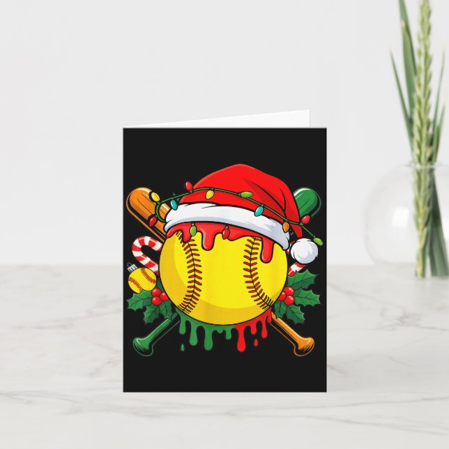 Carte Softball Ball Santa Hat Christmas Softball Drip Xm (Devant)