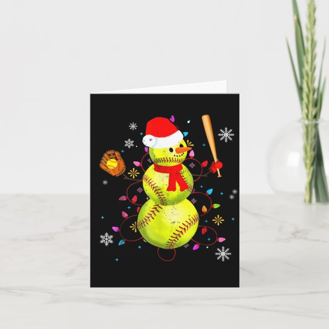 Carte Softball Christmas Funny Softball Snowman Xmas  (Devant)