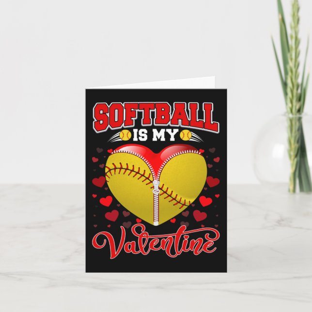 Carte Softball Est Mon Valentine Softball Ball Heart Val (Devant)
