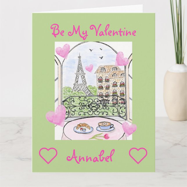Carte Soin de la Saint-Valentin Aquarelle Paris Tour Eif (Devant)