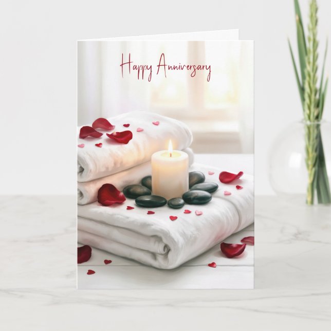 Carte Soins de Spa d'anniversaire avec pétales de roses (Devant)