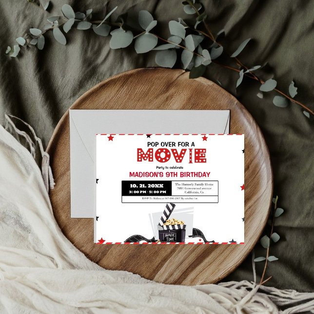Carte Soirée cinéma Élégante Anniversaire Fête Invitatio (Créateur téléchargé)