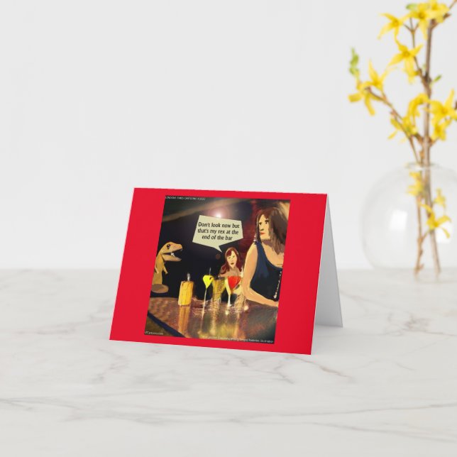 Carte Soirée dames drôle avec T-Rex  (Fleur jaune)