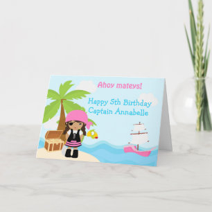Carte Soirée d'anniversaire de la mignonne fille pirate