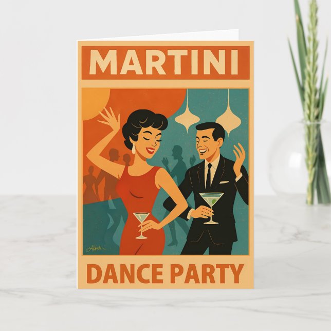 Carte Soirée Dansante Martini du Milieu du Siècle (Devant)