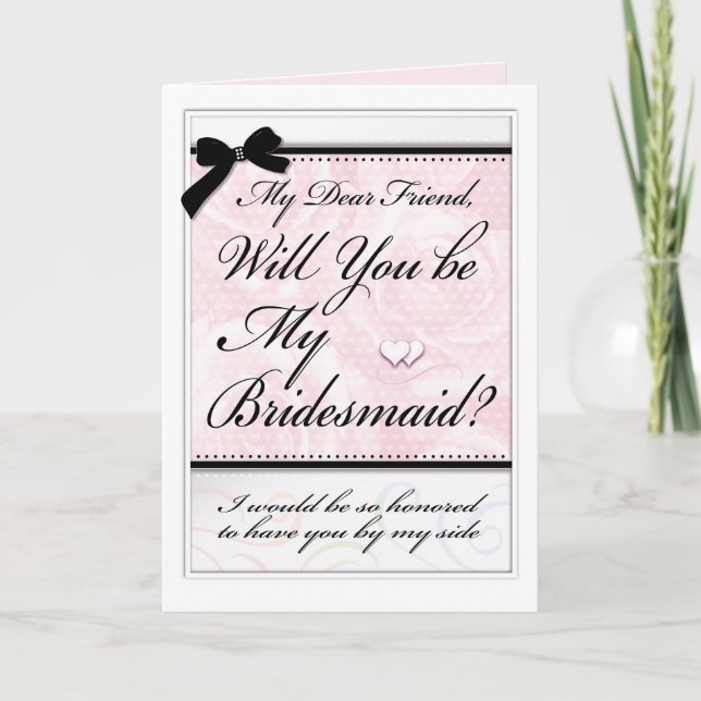Carte Soirée Mariage d'Ami de Bridesmaid Coeurs roses ro (Devant)
