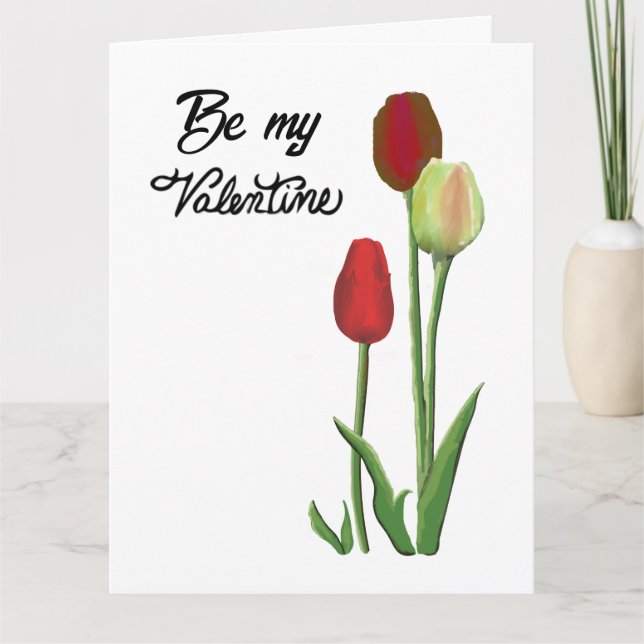 Carte Sois ma Saint-Valentin tulipe rouge et jaune desig (Devant)