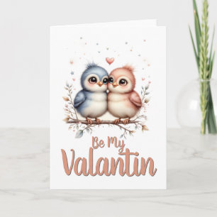 Carte Sois mon Valentin – Amour Mignon d'Oiseaux Art de 
