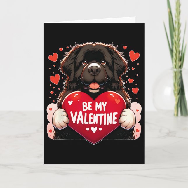 Carte Sois mon Valentin Chien Newfie Cœur  (Devant)