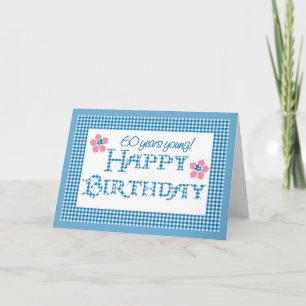 Carte soixantième Anniversaire, motif bleu de guingan de