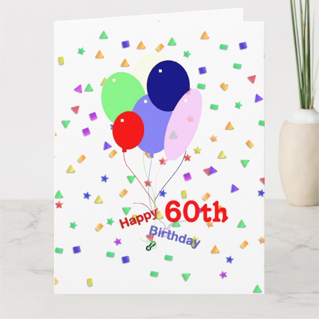 Carte Soixantième ballons colorés d'anniversaire (Devant)