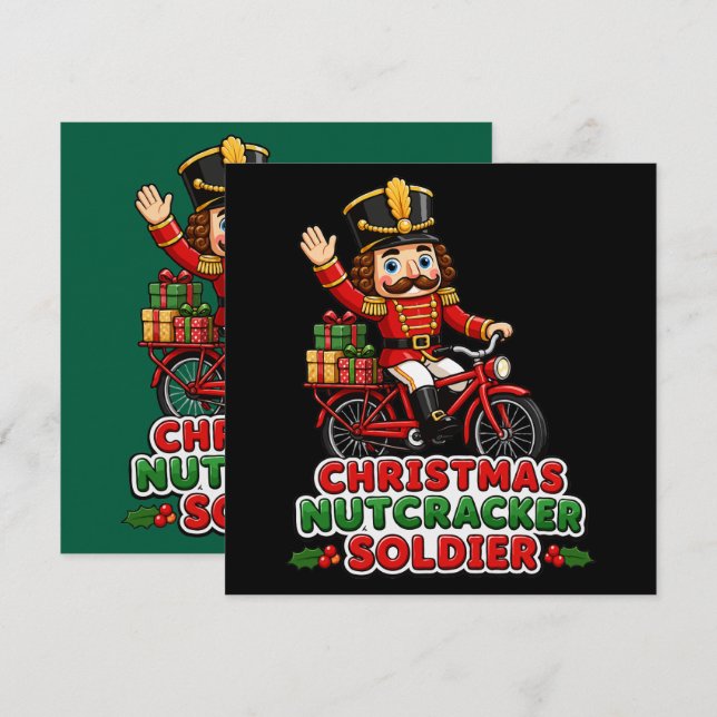 Carte Soldat Casse-Noisette de Noël à Vélo (Devant / Derrière)