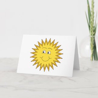 Carte Soleil d'été jaune avec un visage heureux.
