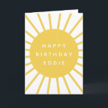 Carte Soleil moderne | Nom personnalisé Joyeux anniversa<br><div class="desc">Simple,  élégant et mignon "Happy Birthday ()" carte de devis personnalisée avec un style scandinave "scandi" design graphique en jaune moutarde avec typographie de bloc blanc moderne que vous pouvez facilement personnaliser avec votre propre message d'anniversaire sur mesure et le nom de votre être aimé.</div>