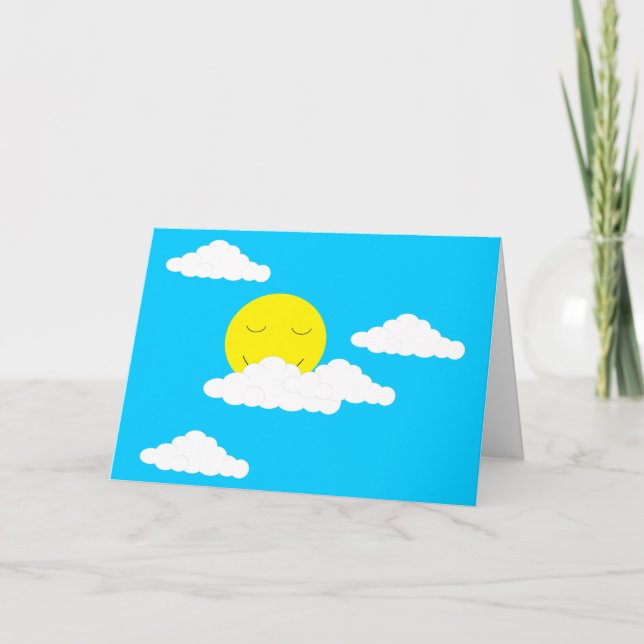 Carte Soleil souriant avec nuages : Blanc Turquoise (Devant)