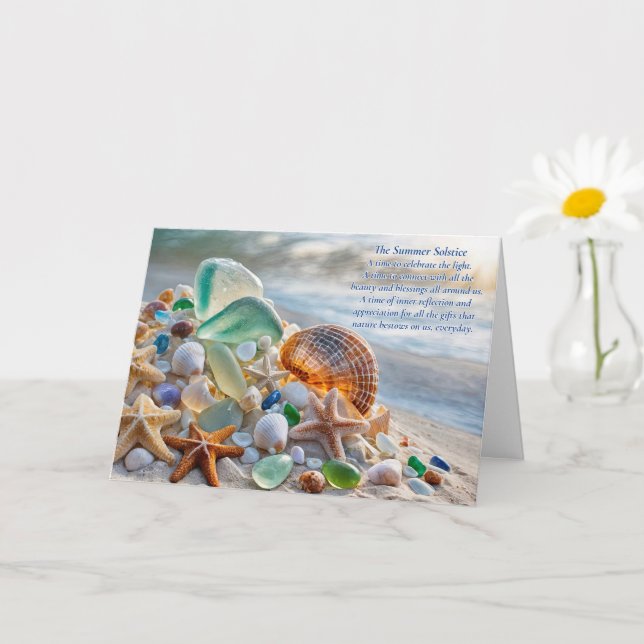 Carte Solstice d'été Plage Océanique Coquillages Verre d (Petite plante)