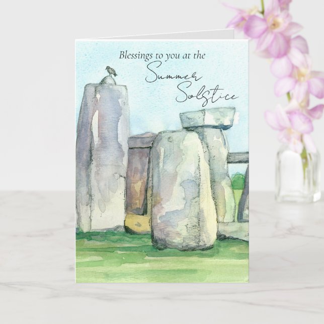 Carte Solstice d'été Stonehenge Angleterre Roches Merle  (Orchidée)