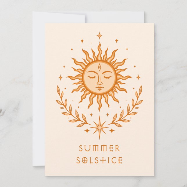Carte Solstice d'été Visage céleste du soleil Art botani (Devant)