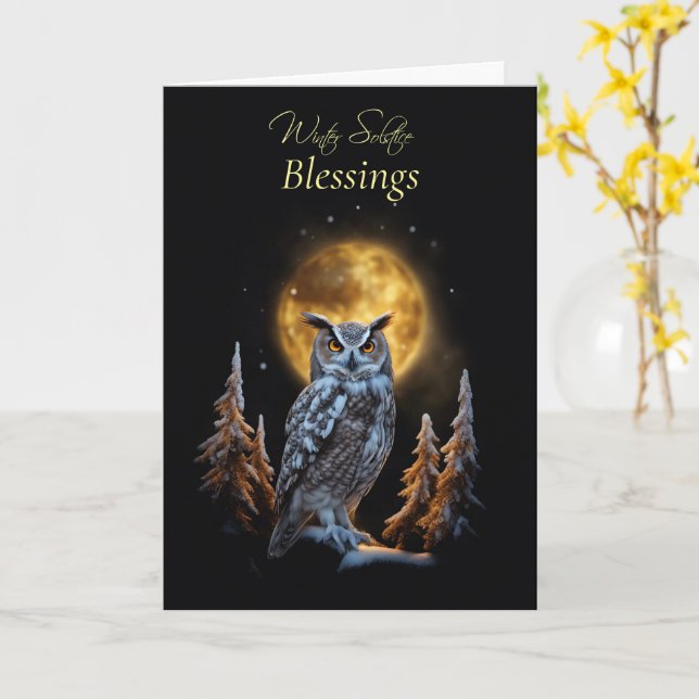 Carte Solstice d'hiver avec bénédiction de hibou et de l (Fleur jaune)