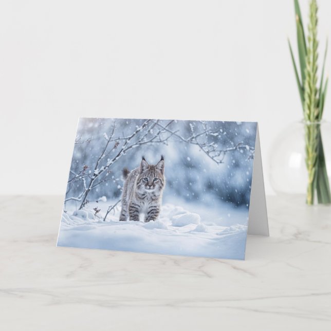 Carte Solstice d'hiver avec Bobcat et Neige (Devant)