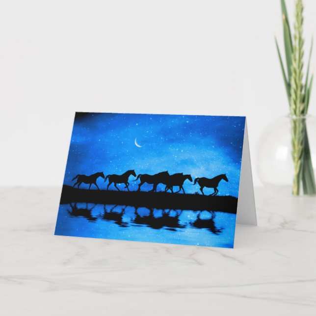 Carte Solstice d'hiver avec chevaux et ciel nocturne (Devant)