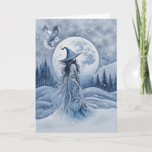 Carte Solstice d'hiver Dame sorcière inspirée de l'art f (Devant)
