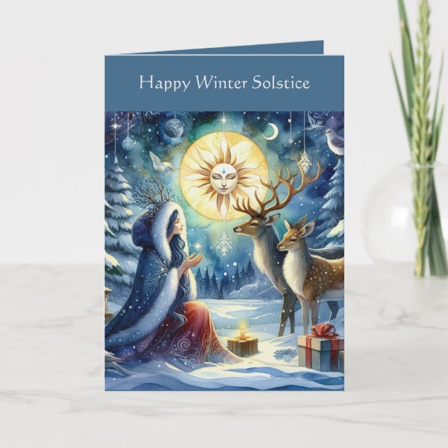 Carte Solstice d'Hiver  Déesse de la Forêt et Cerf (Devant)