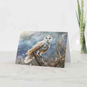 Carte Solstice d'hiver Hibou sur un arbre avec une nuit