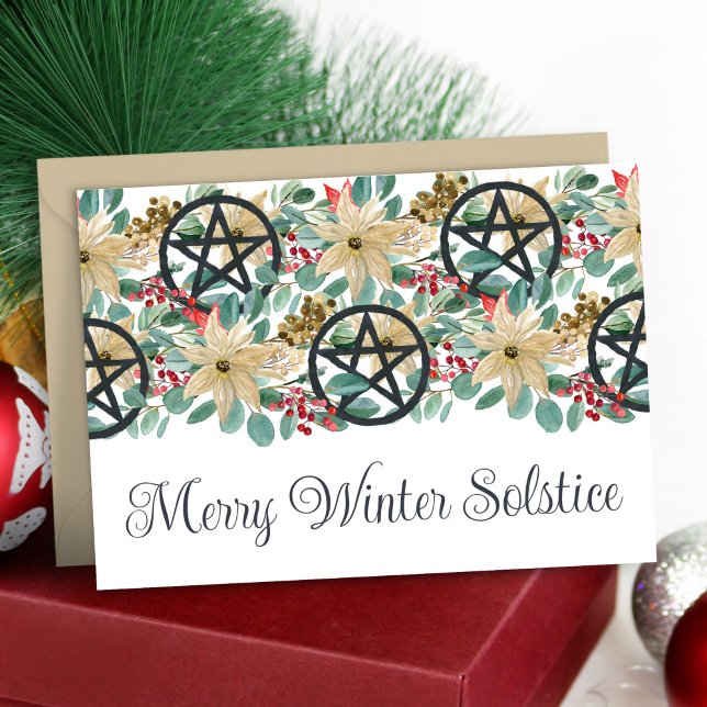 Carte Solstice d'hiver Poinsettia Pentacles Festive Yule (Créateur téléchargé)
